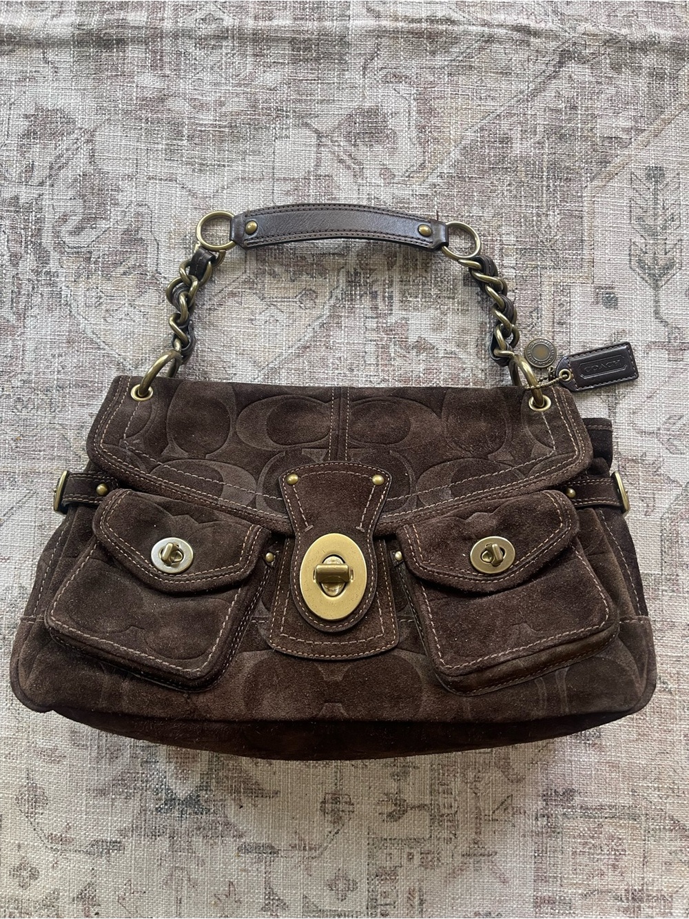 Coach Brown Suede Legacy Leigh Chain-Detail Shoulder Bag